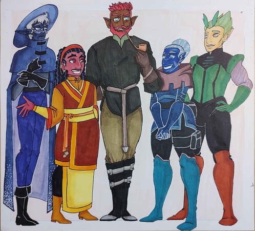 Character Design Line Up Commission (Displayed with Permission) Copic and India Ink on Bristol